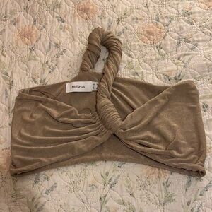 Mishka Beige Twist Front Crop Top